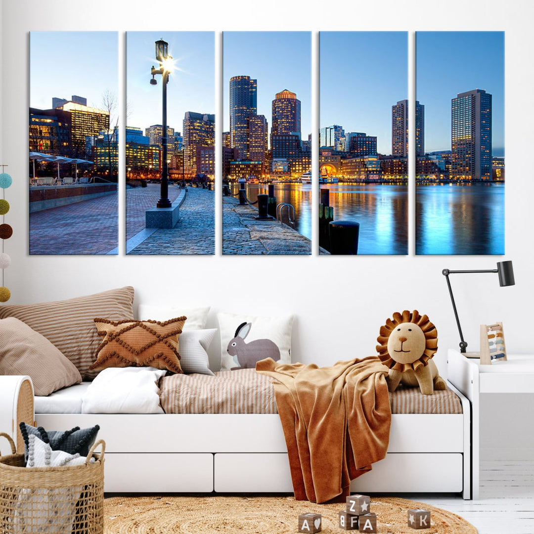 Boston Cityscape Large Wall Art Print Skyline Picture Framed Canvas Decor