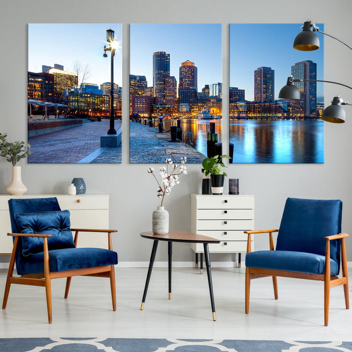 Boston Cityscape Large Wall Art Print Skyline Picture Framed Canvas Decor