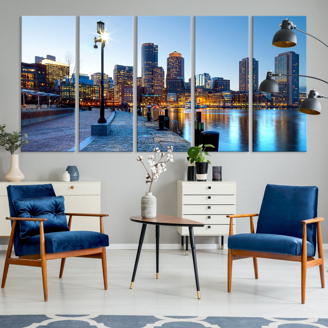 Boston Cityscape Large Wall Art Print Skyline Picture Framed Canvas Decor