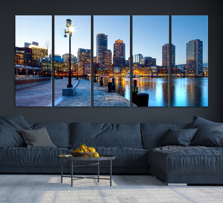 Boston Cityscape Large Wall Art Print Skyline Picture Framed Canvas Decor