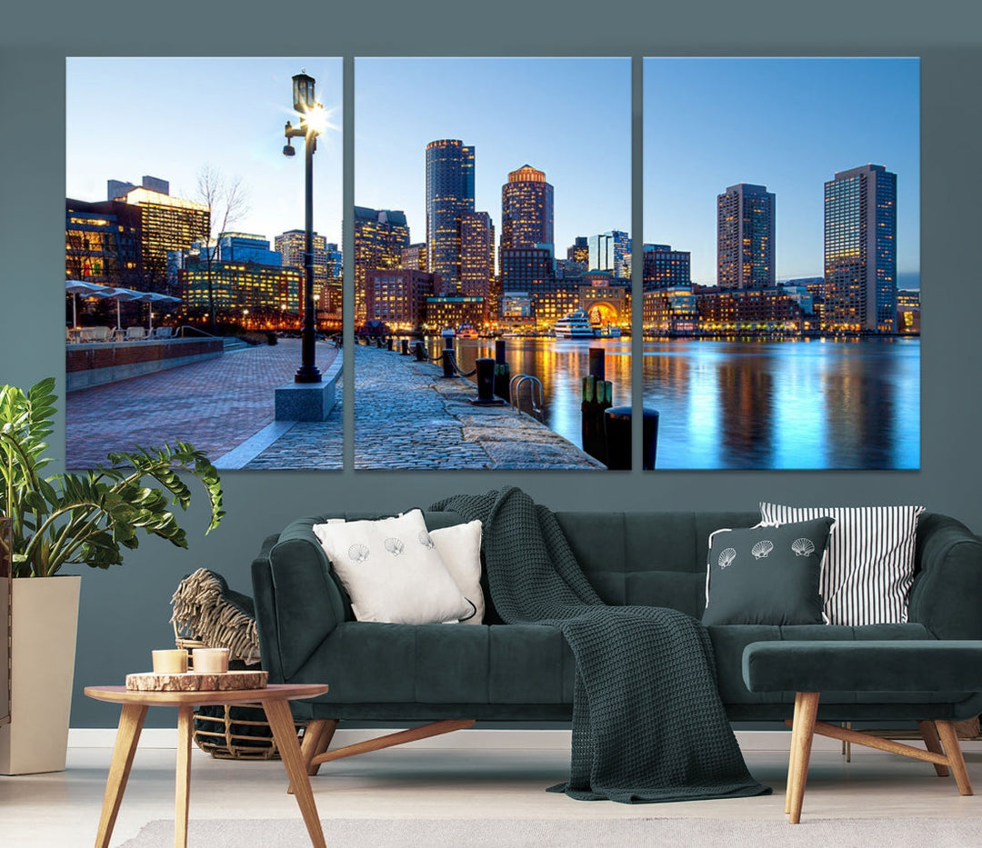 Boston Cityscape Large Wall Art Print Skyline Picture Framed Canvas Decor