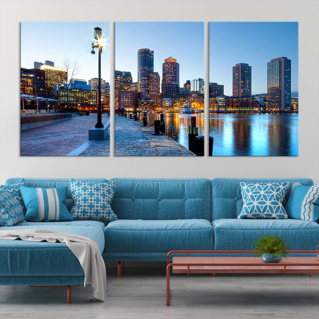 Boston Cityscape Large Wall Art Print Skyline Picture Framed Canvas Decor