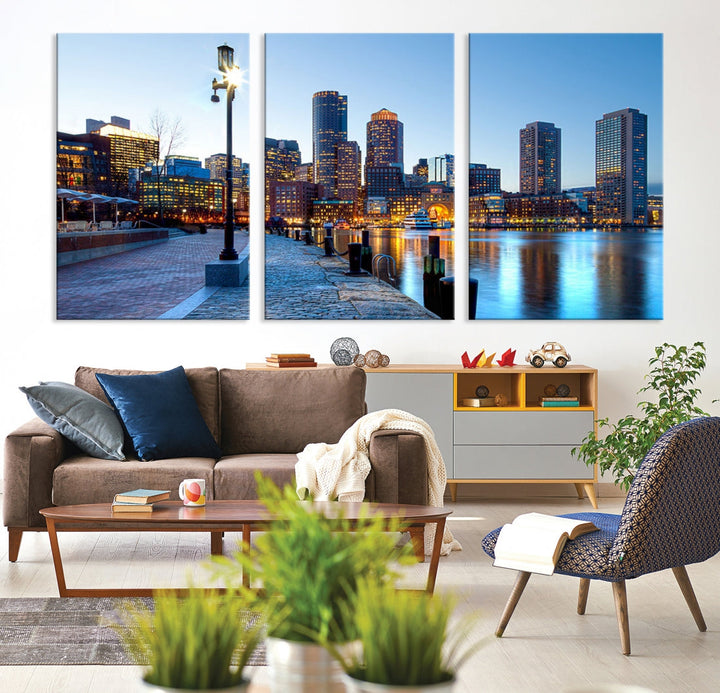 Boston Cityscape Large Wall Art Print Skyline Picture Framed Canvas Decor