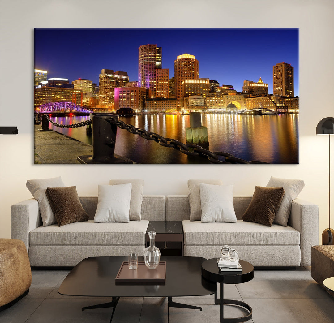 Boston Night Skyline Cityscape Photo Print Large Canvas Wall Art