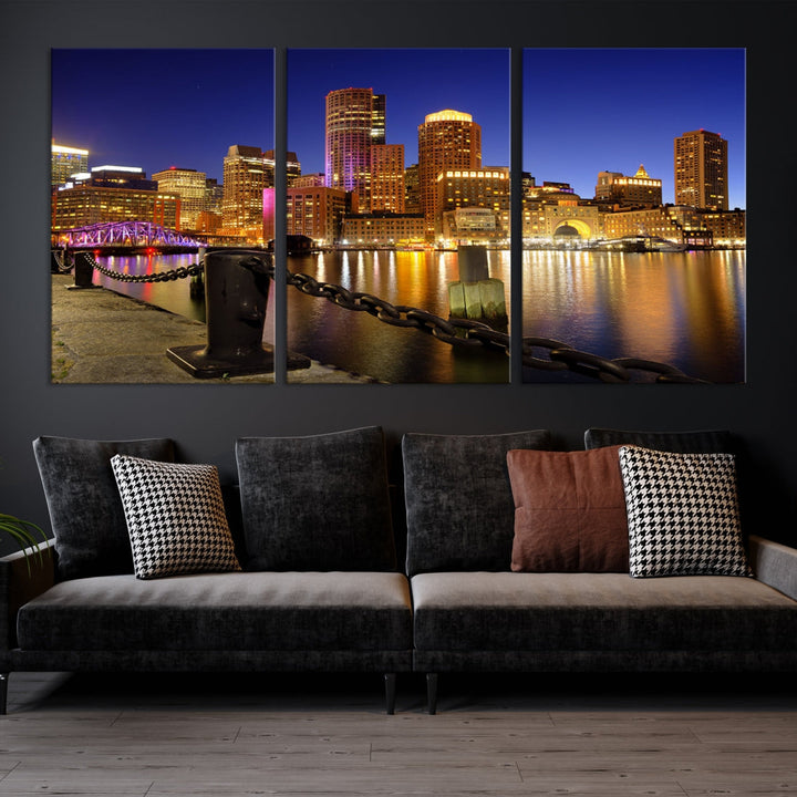 Boston Night Skyline Cityscape Photo Print Large Canvas Wall Art