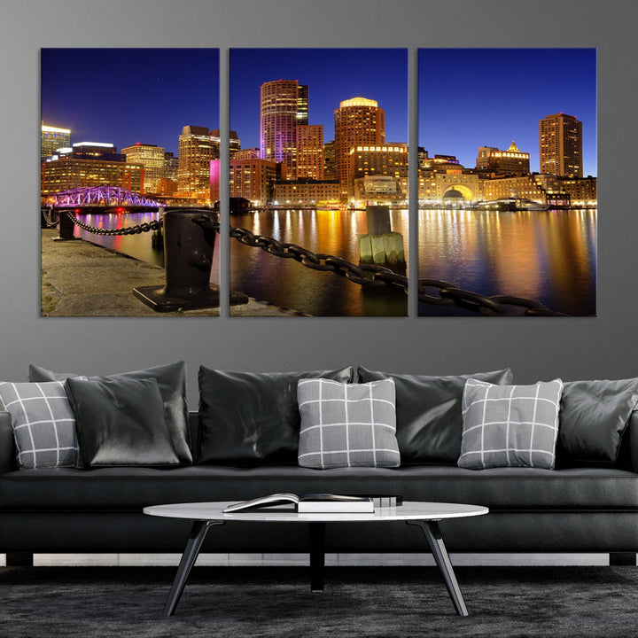 Boston Night Skyline Cityscape Photo Print Large Canvas Wall Art