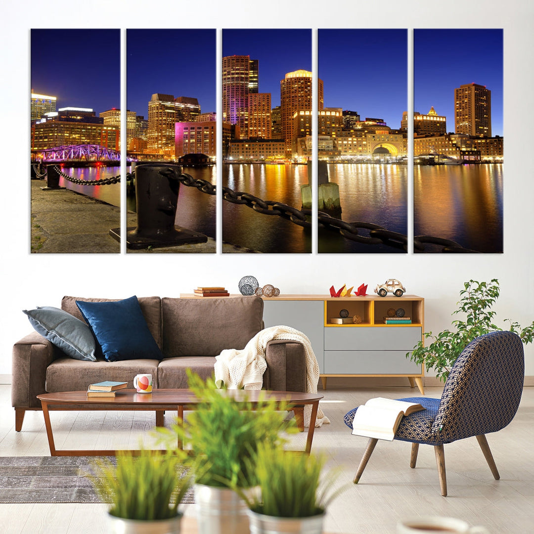 Boston Night Skyline Cityscape Photo Print Large Canvas Wall Art