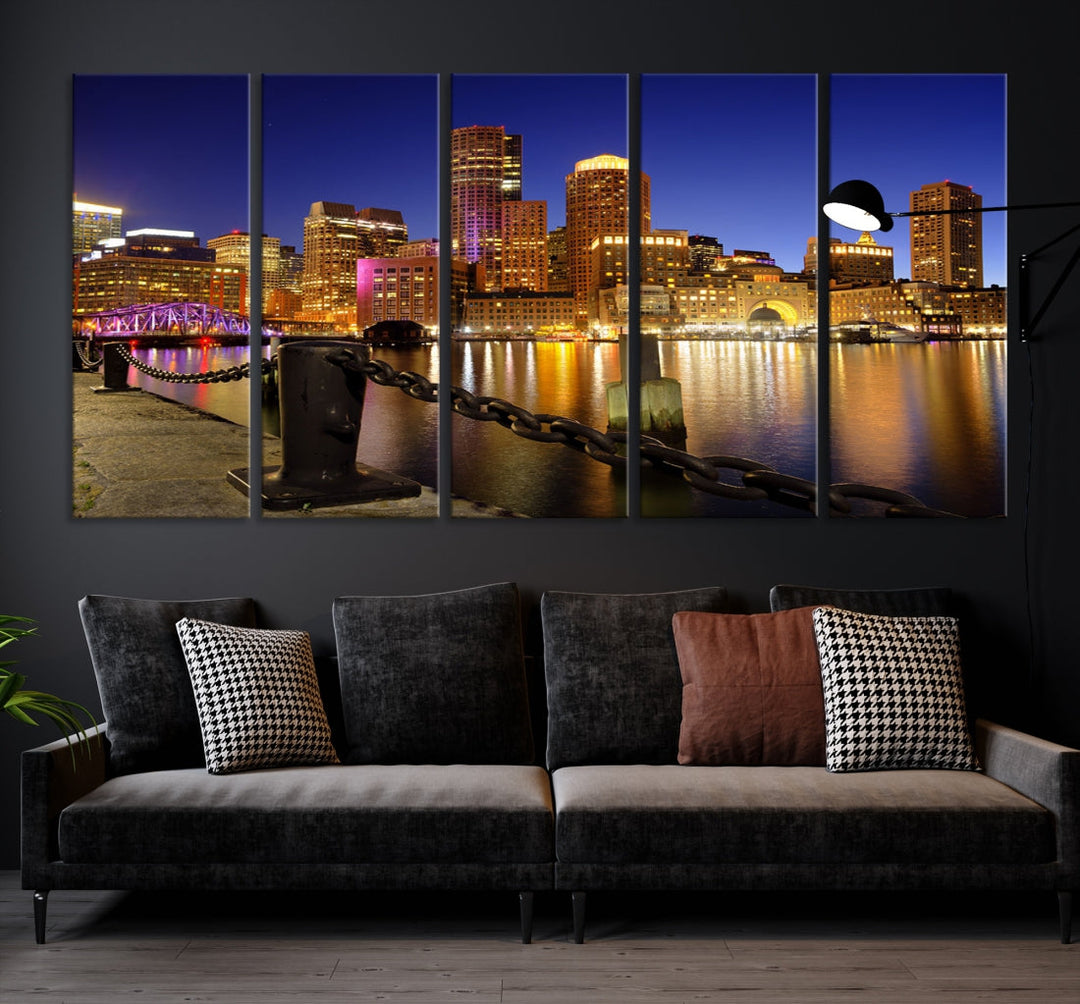 Boston Night Skyline Cityscape Photo Print Large Canvas Wall Art