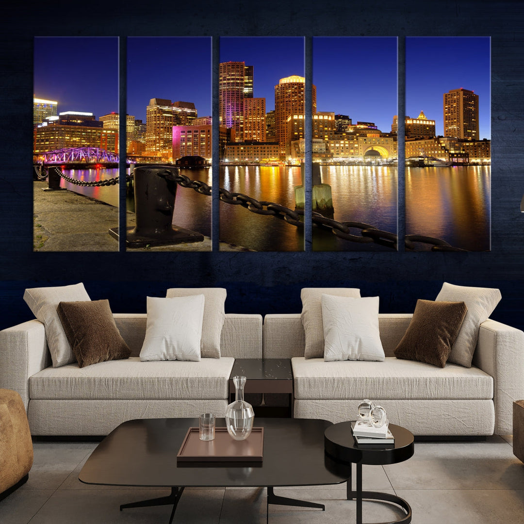 Boston Night Skyline Cityscape Photo Print Large Canvas Wall Art