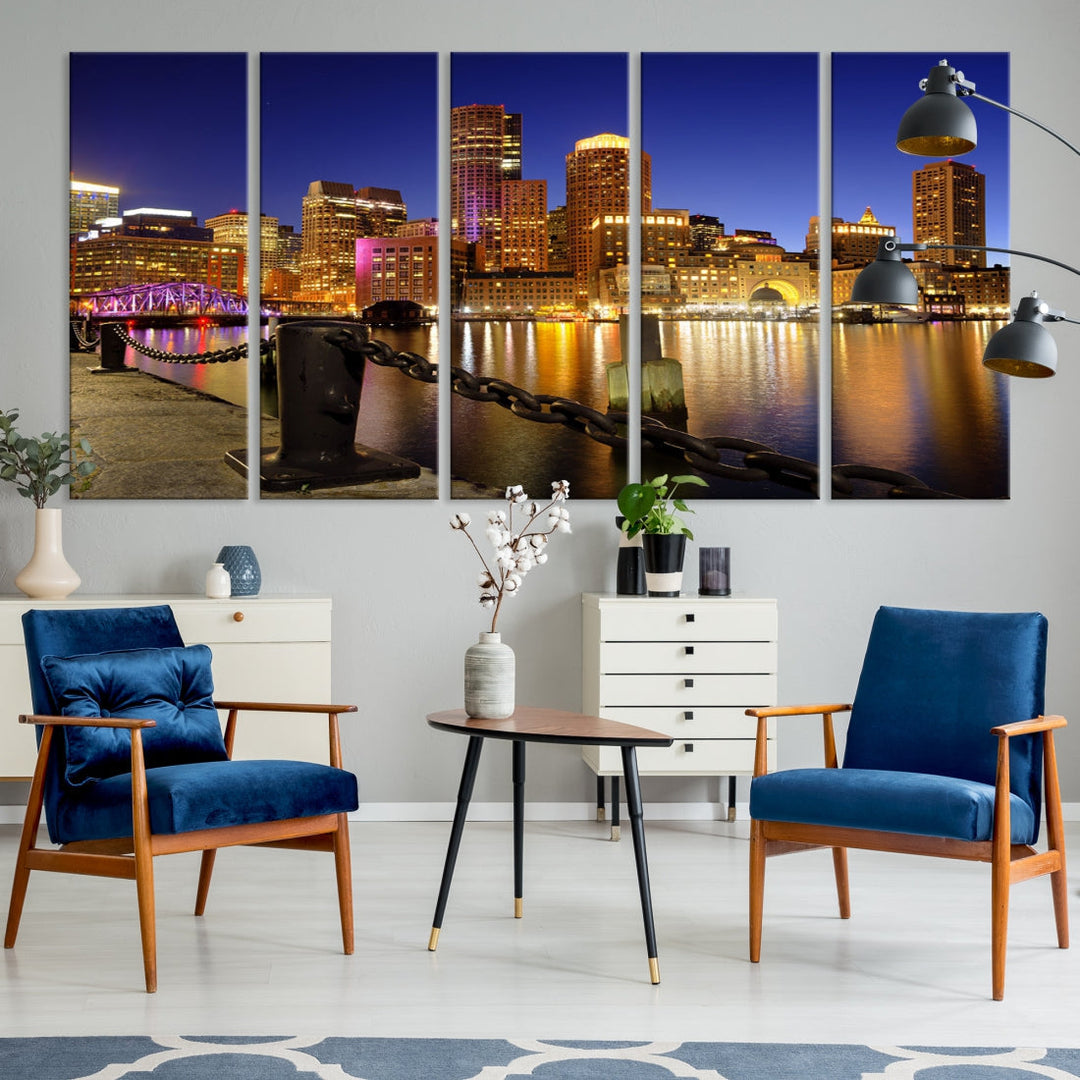 Boston Night Skyline Cityscape Photo Print Large Canvas Wall Art