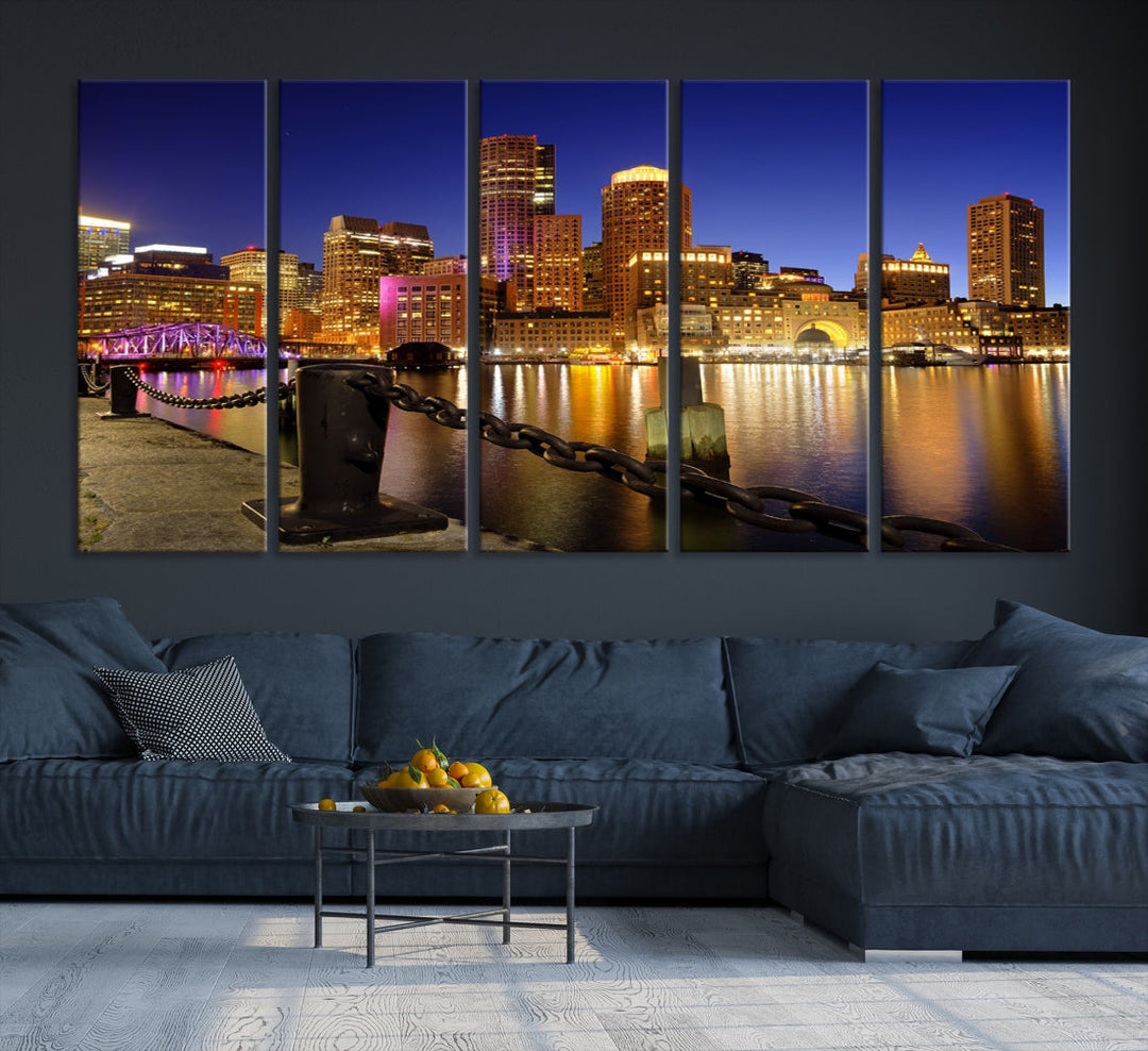 Boston Night Skyline Cityscape Photo Print Large Canvas Wall Art