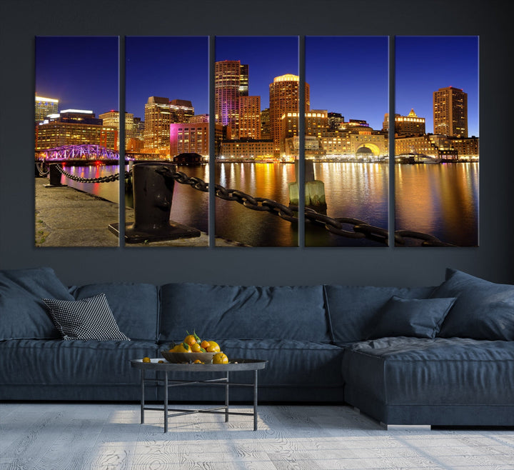 Boston Night Skyline Cityscape Photo Print Large Canvas Wall Art