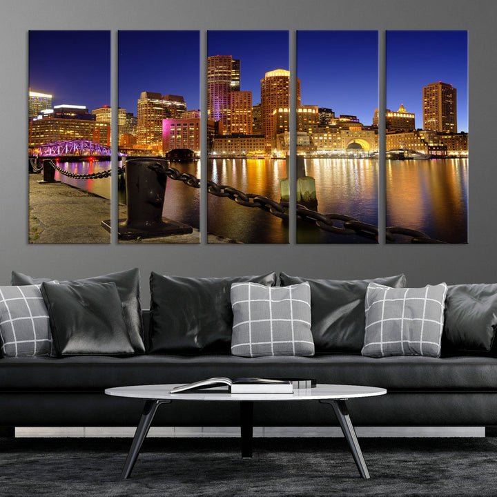 Boston Night Skyline Cityscape Photo Print Large Canvas Wall Art