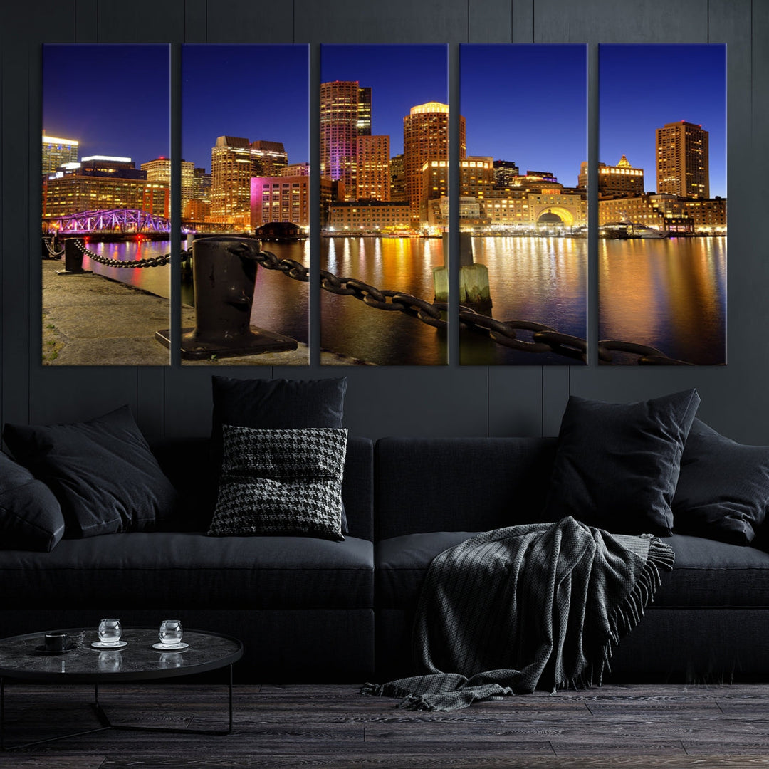 Boston Night Skyline Cityscape Photo Print Large Canvas Wall Art