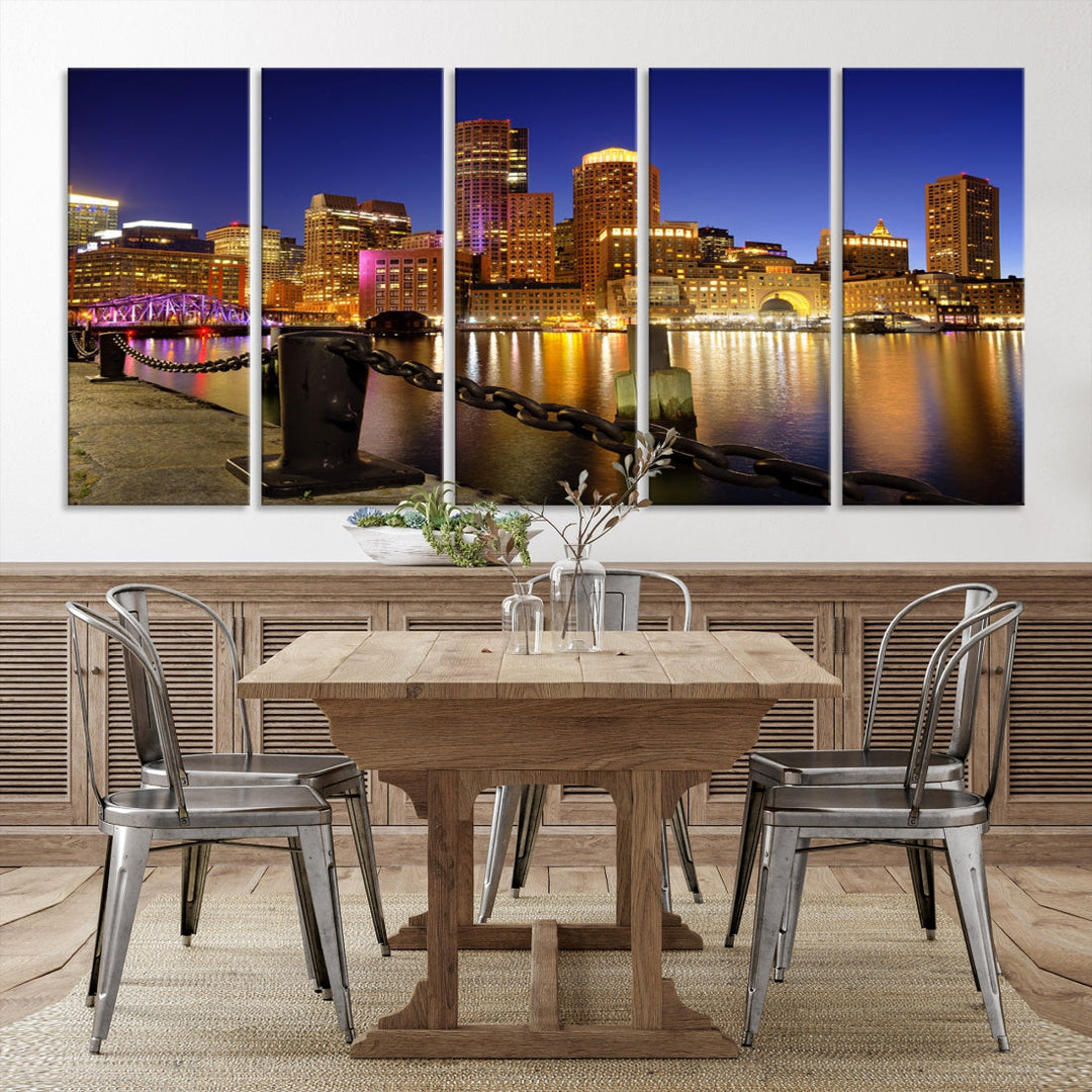 Boston Night Skyline Cityscape Photo Print Large Canvas Wall Art