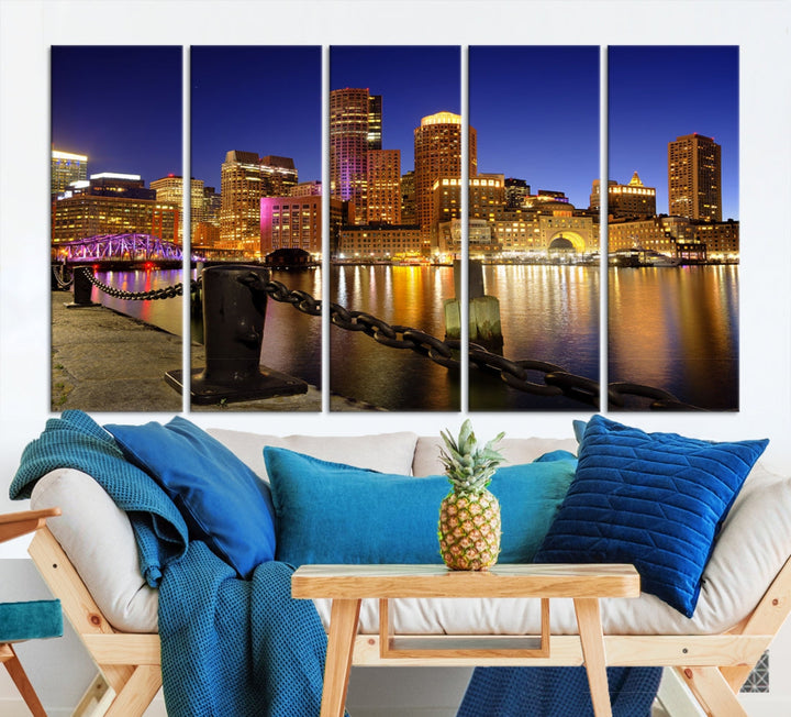 Boston Night Skyline Cityscape Photo Print Large Canvas Wall Art