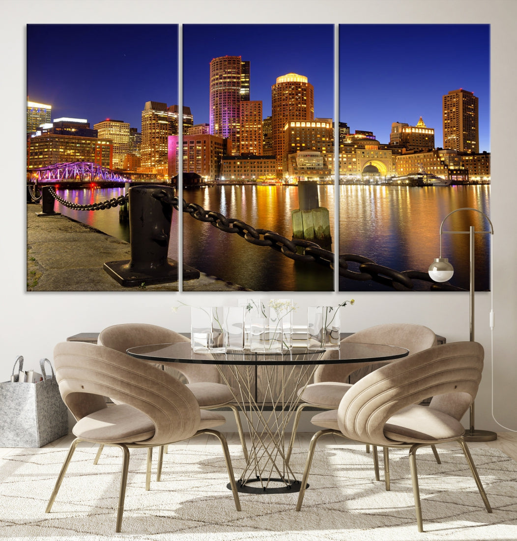 Boston Night Skyline Cityscape Photo Print Large Canvas Wall Art