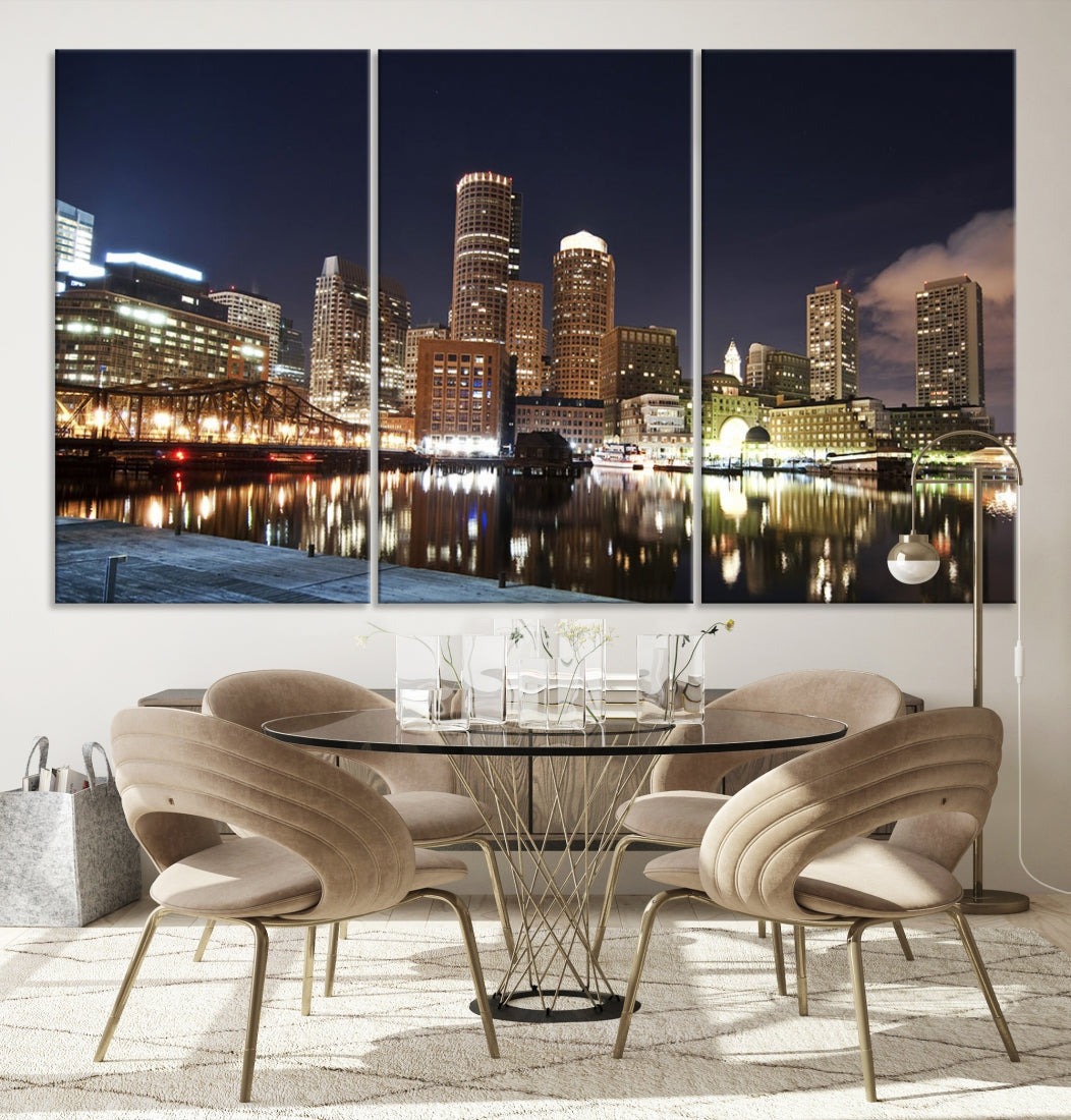 Boston Wall Art Night Skyline Cityscape View Canvas Print