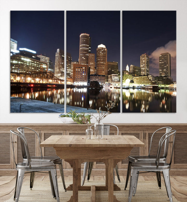 Boston Wall Art Night Skyline Cityscape View Canvas Print