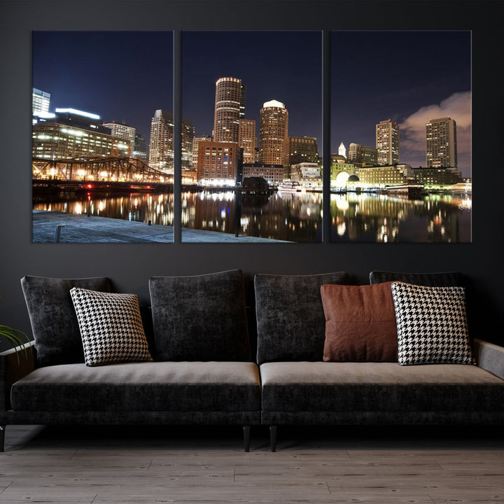 Boston Wall Art Night Skyline Cityscape View Canvas Print