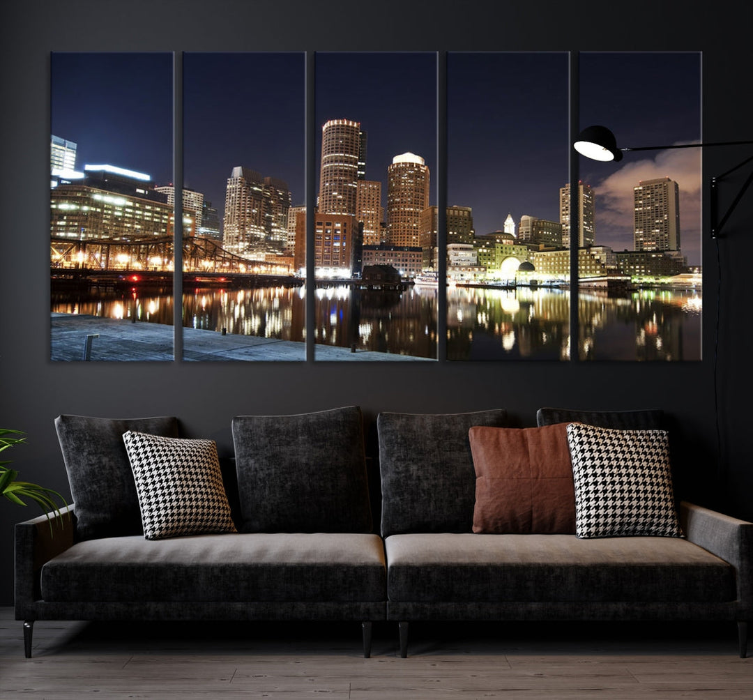 Boston Wall Art Night Skyline Cityscape View Canvas Print