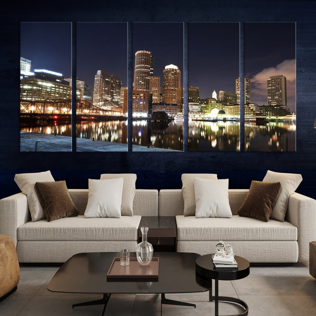 Boston Wall Art Night Skyline Cityscape View Canvas Print