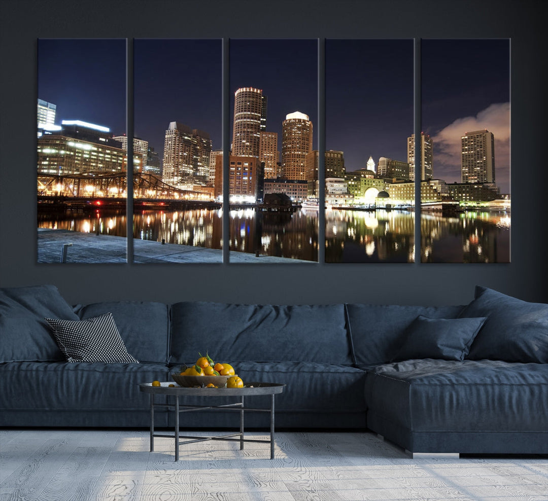 Boston Wall Art Night Skyline Cityscape View Canvas Print