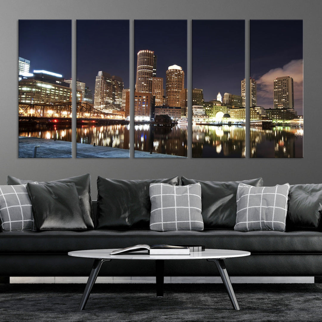 Boston Wall Art Night Skyline Cityscape View Canvas Print