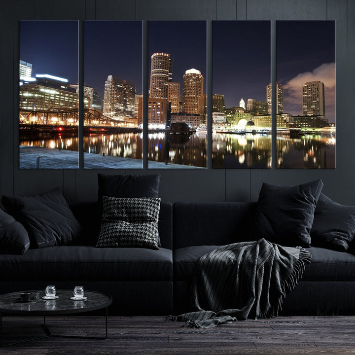 Boston Wall Art Night Skyline Cityscape View Canvas Print