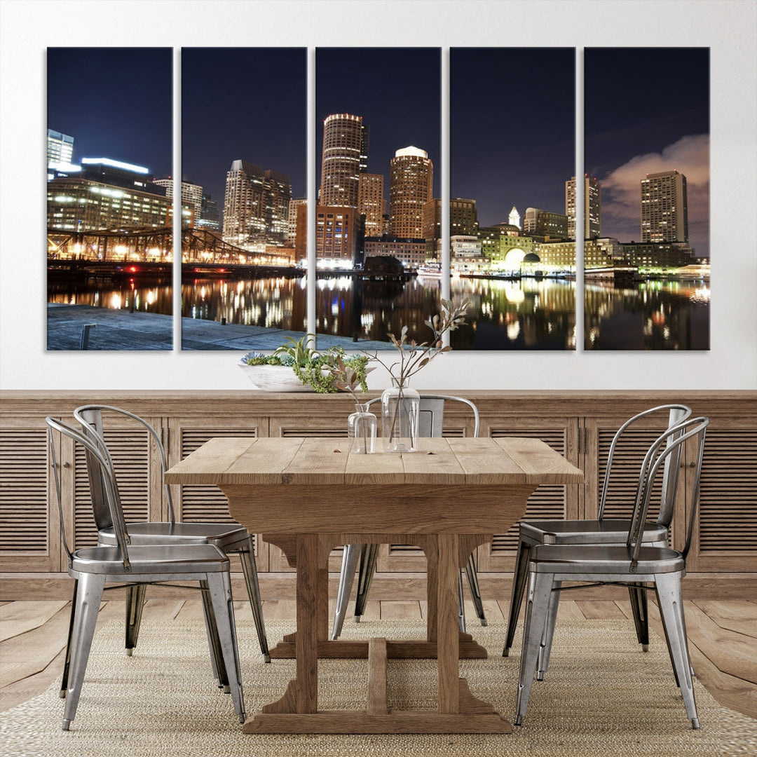 Boston Wall Art Night Skyline Cityscape View Canvas Print