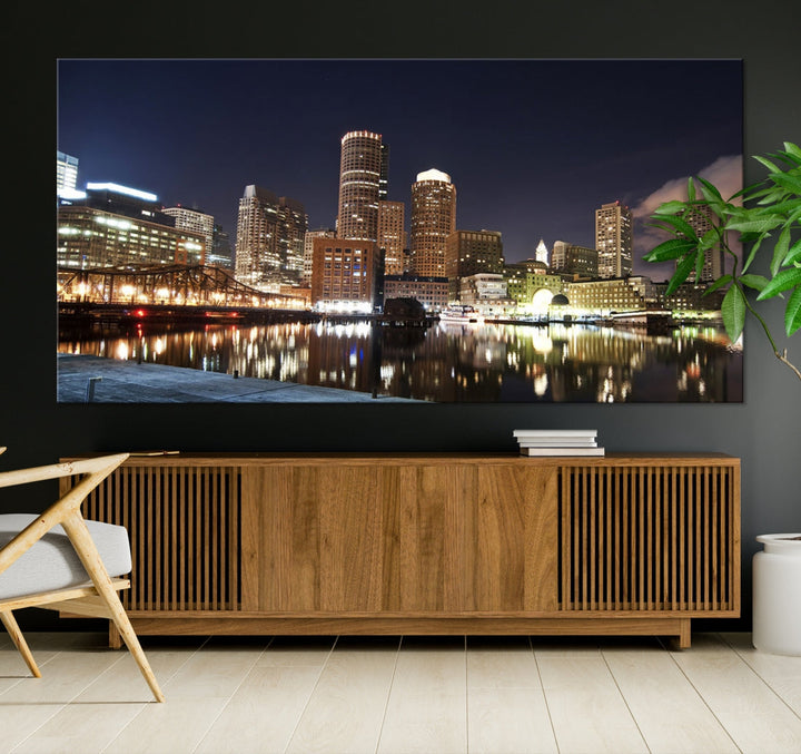 Boston Wall Art Night Skyline Cityscape View Canvas Print