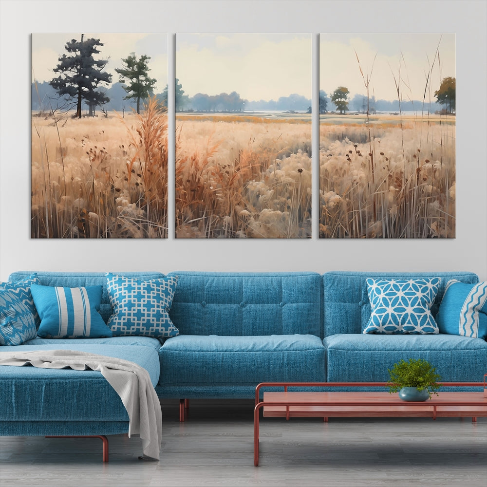 Botanical Countryside Flowers Field Watercolor Canvas Painting Wall Art Print