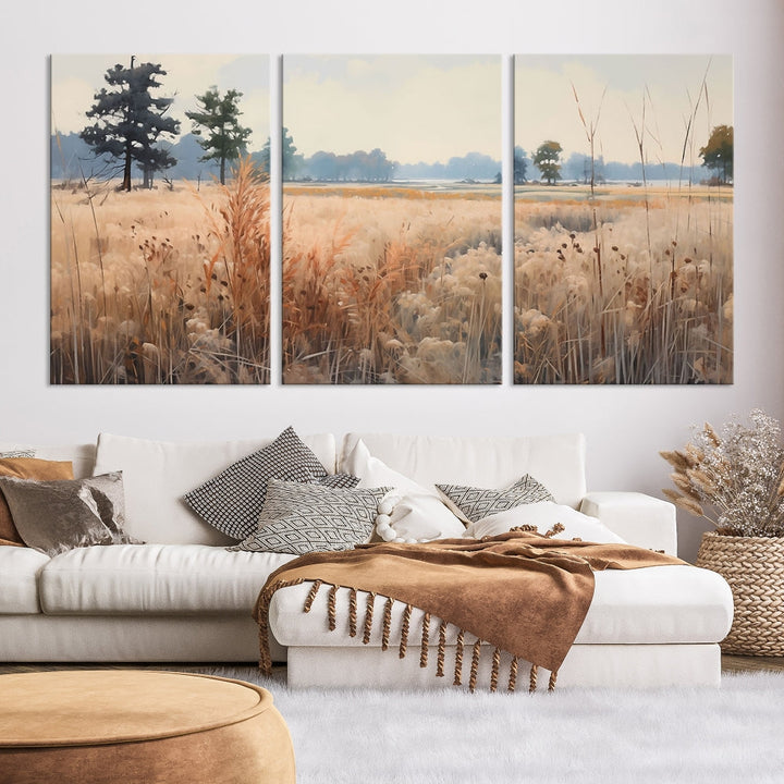 Botanical Countryside Flowers Field Watercolor Canvas Painting Wall Art Print