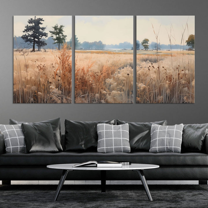 Botanical Countryside Flowers Field Watercolor Canvas Painting Wall Art Print