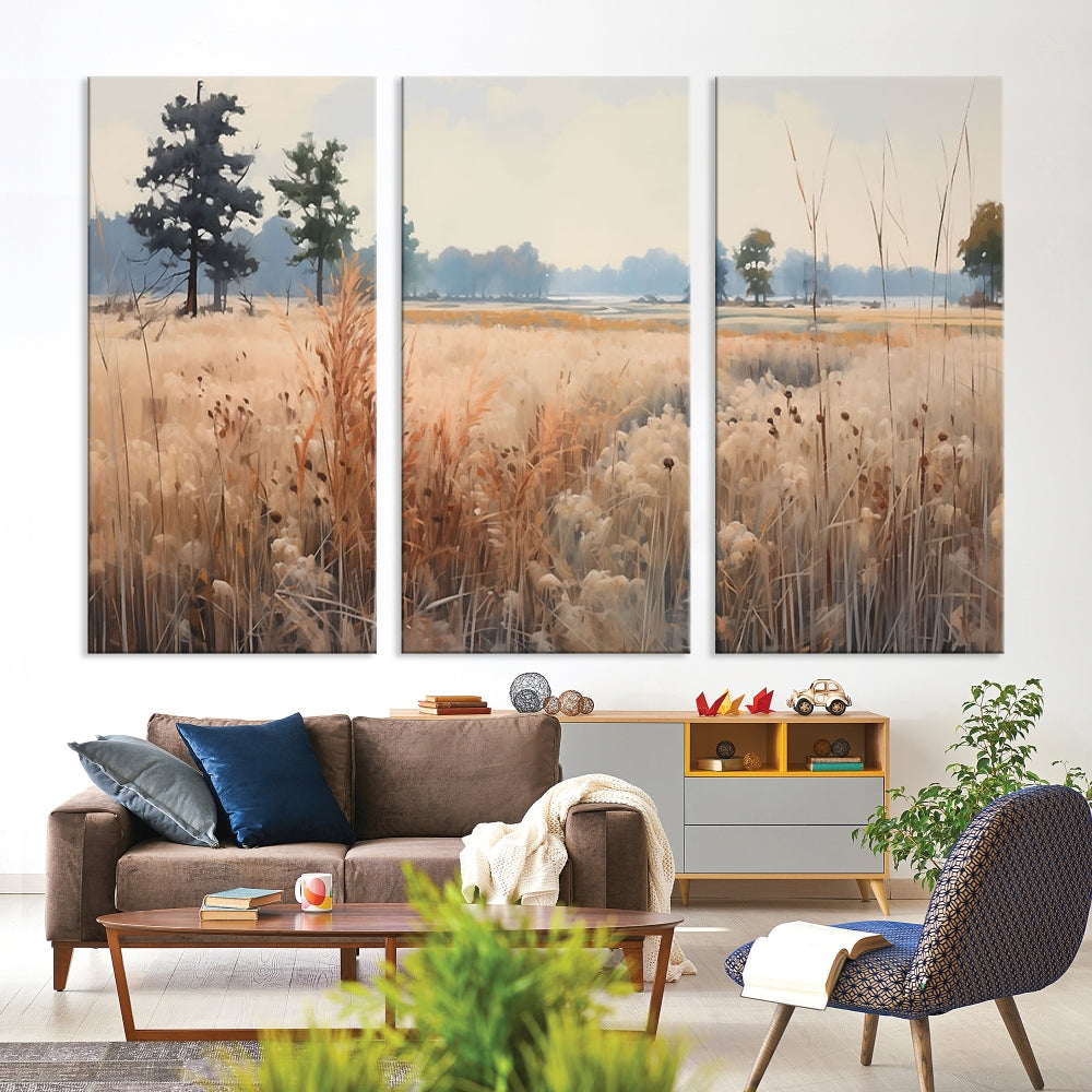 Botanical Countryside Flowers Field Watercolor Canvas Painting Wall Art Print