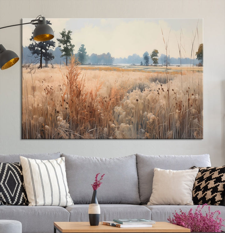 Botanical Countryside Flowers Field Watercolor Canvas Painting Wall Art Print