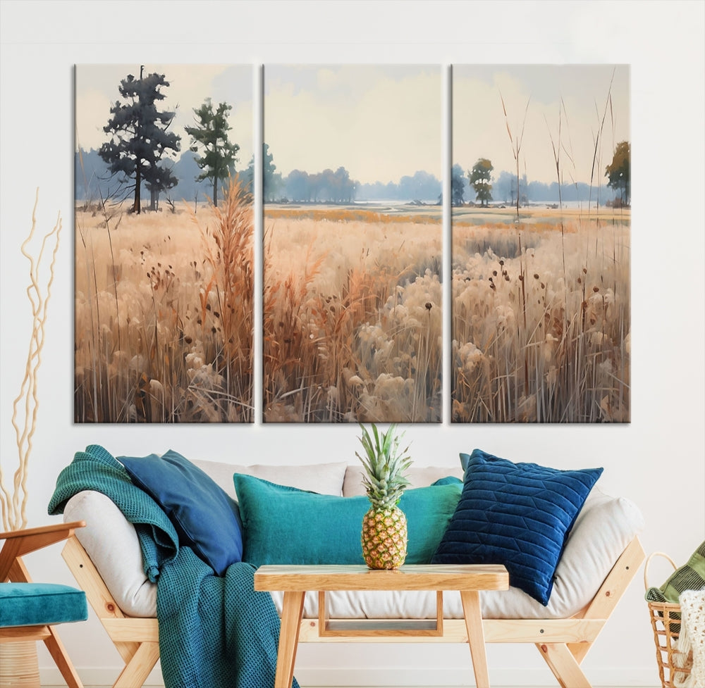 Botanical Countryside Flowers Field Watercolor Canvas Painting Wall Art Print