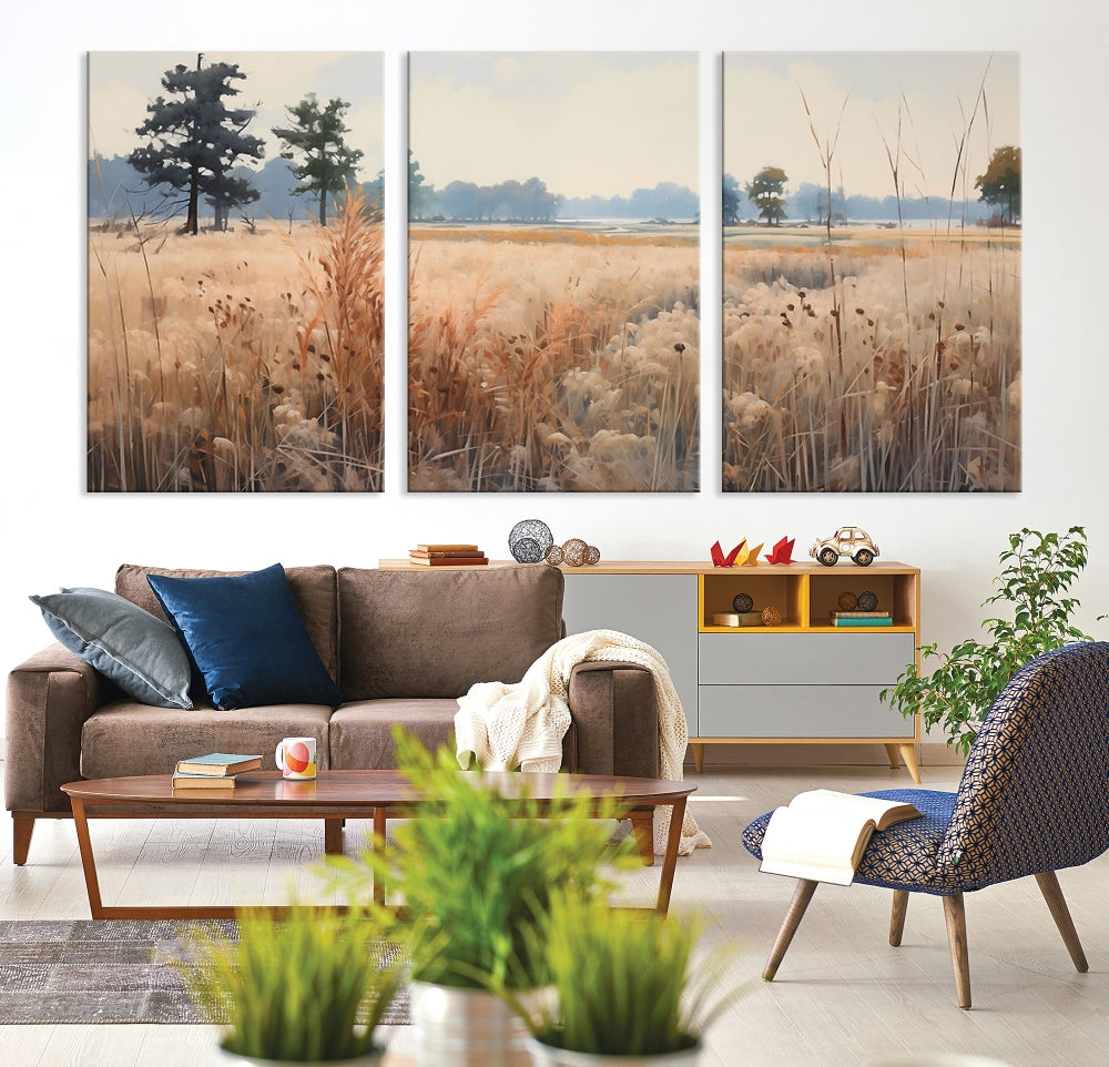 Botanical Countryside Flowers Field Watercolor Canvas Painting Wall Art Print