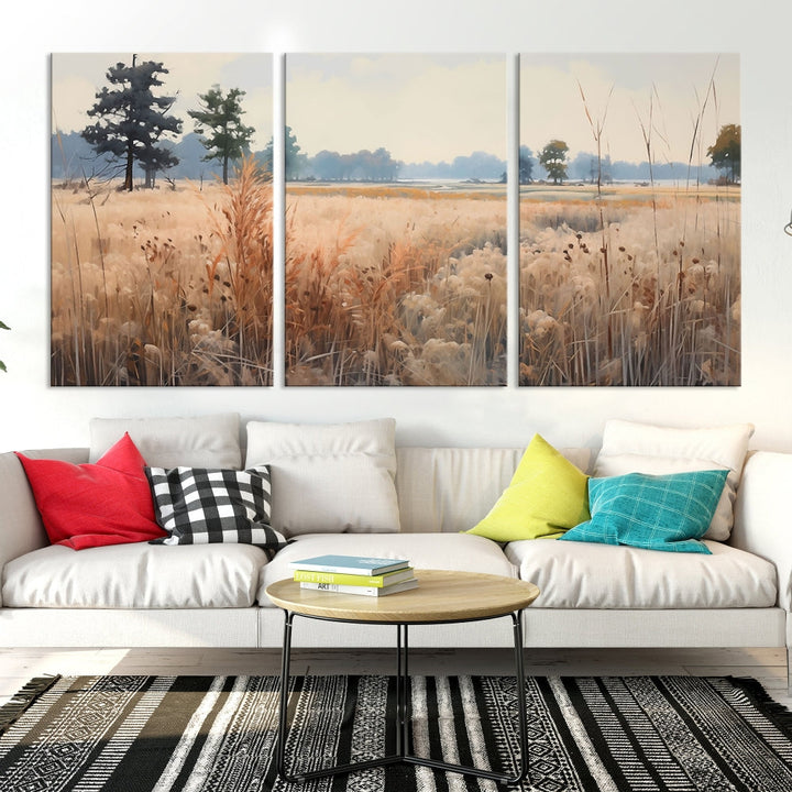 Botanical Countryside Flowers Field Watercolor Canvas Painting Wall Art Print