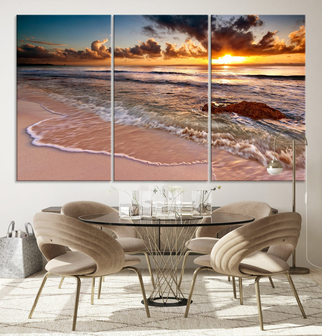 Breathtaking Sunset and Calm Beach Waves Canvas Wall Art Print