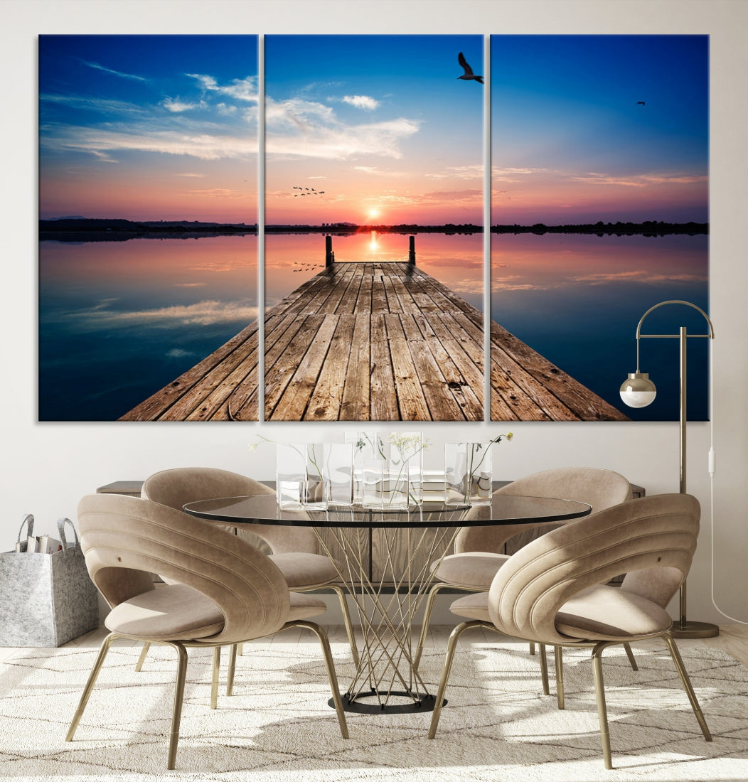 Breathtaking Sunset and Wooden Pier Canvas Wall Art Print Landscape Artwork for Decoration