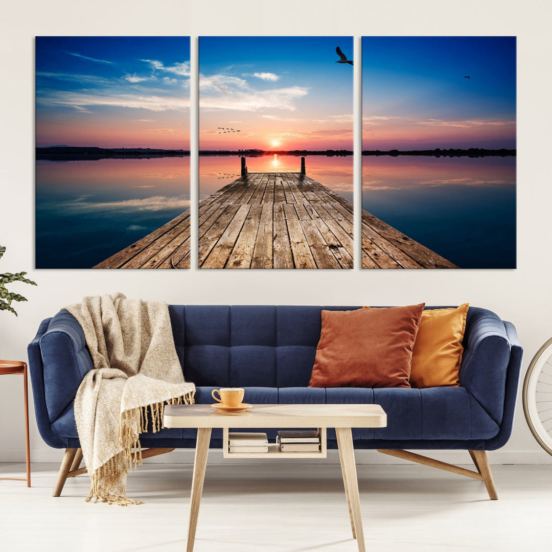 Breathtaking Sunset and Wooden Pier Canvas Wall Art Print Landscape Artwork for Decoration