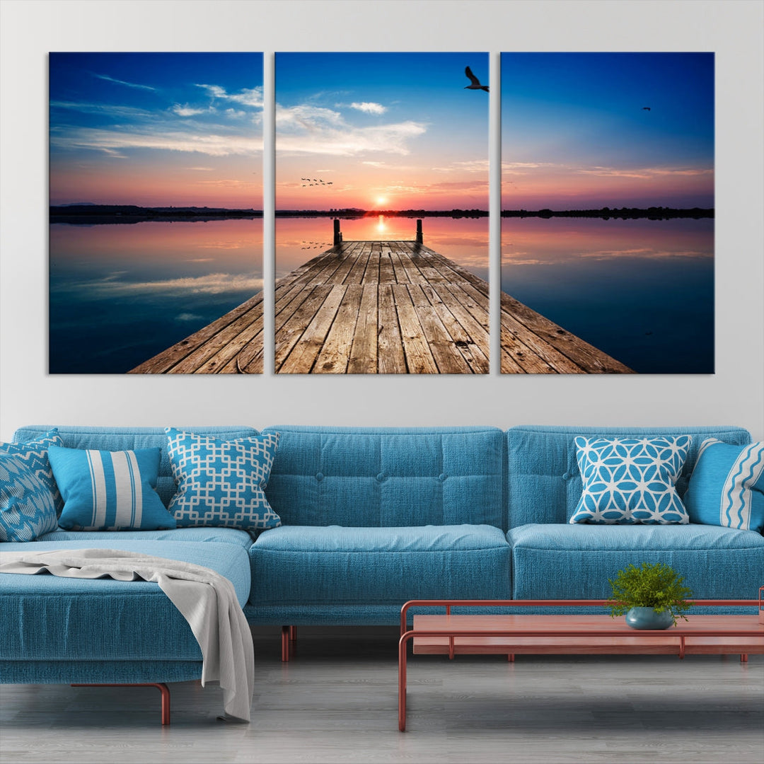 Breathtaking Sunset and Wooden Pier Canvas Wall Art Print Landscape Artwork for Decoration