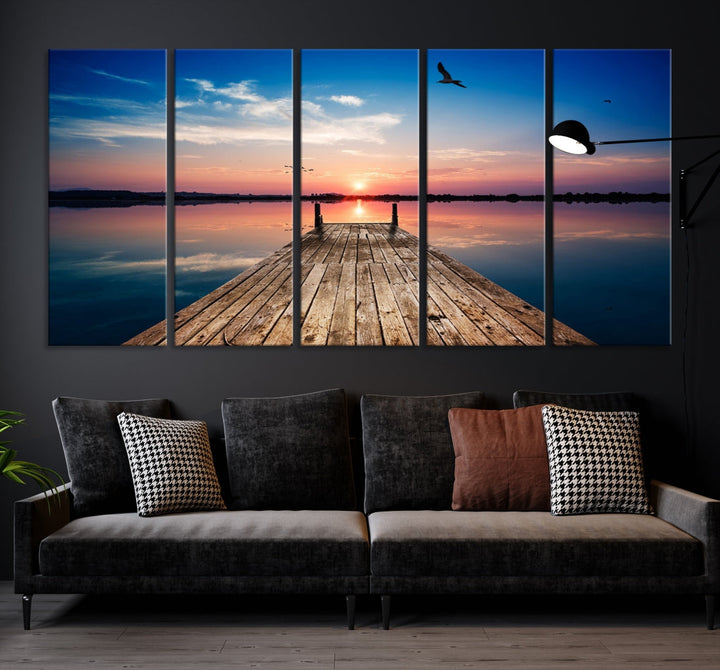 Breathtaking Sunset and Wooden Pier Canvas Wall Art Print Landscape Artwork for Decoration