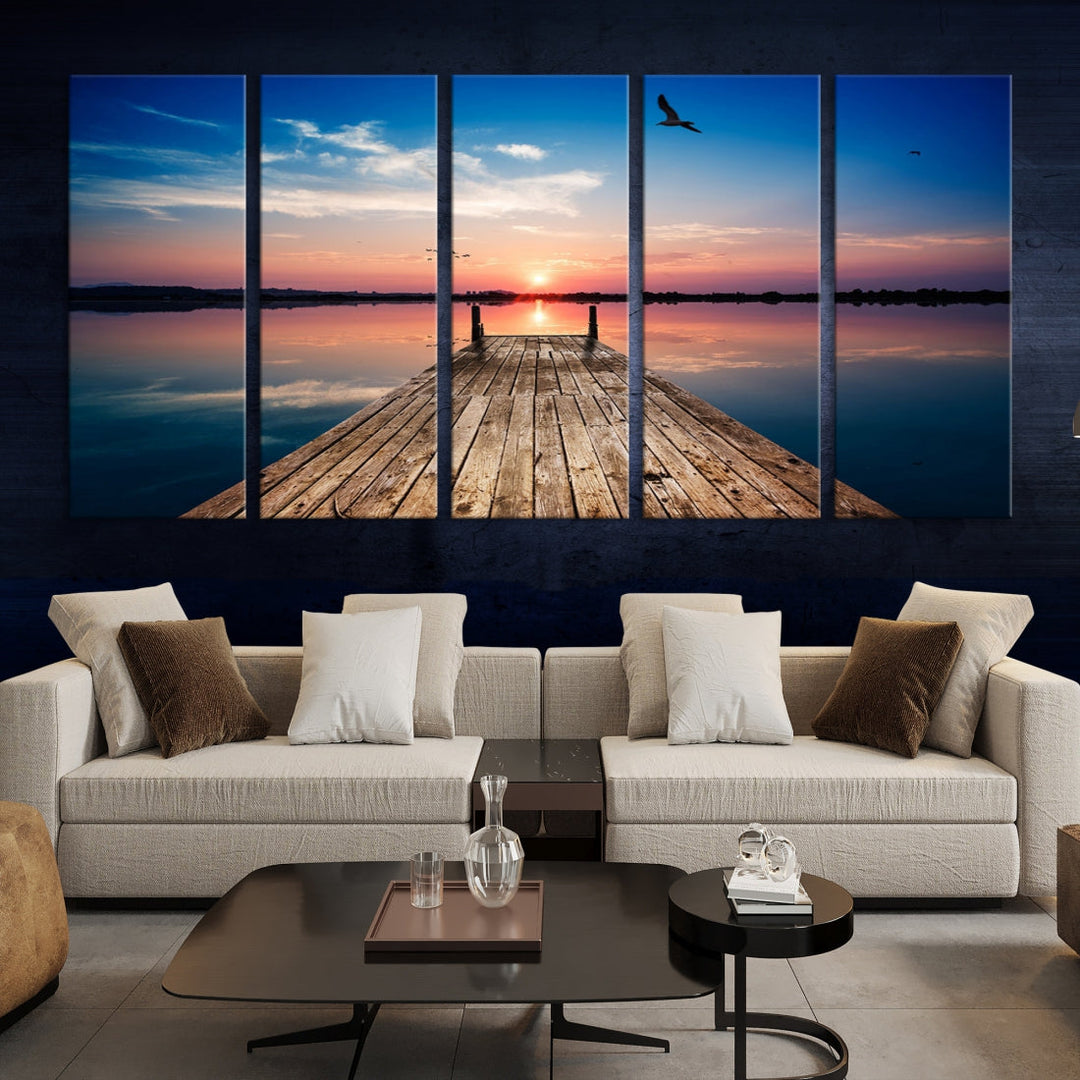 Breathtaking Sunset and Wooden Pier Canvas Wall Art Print Landscape Artwork for Decoration