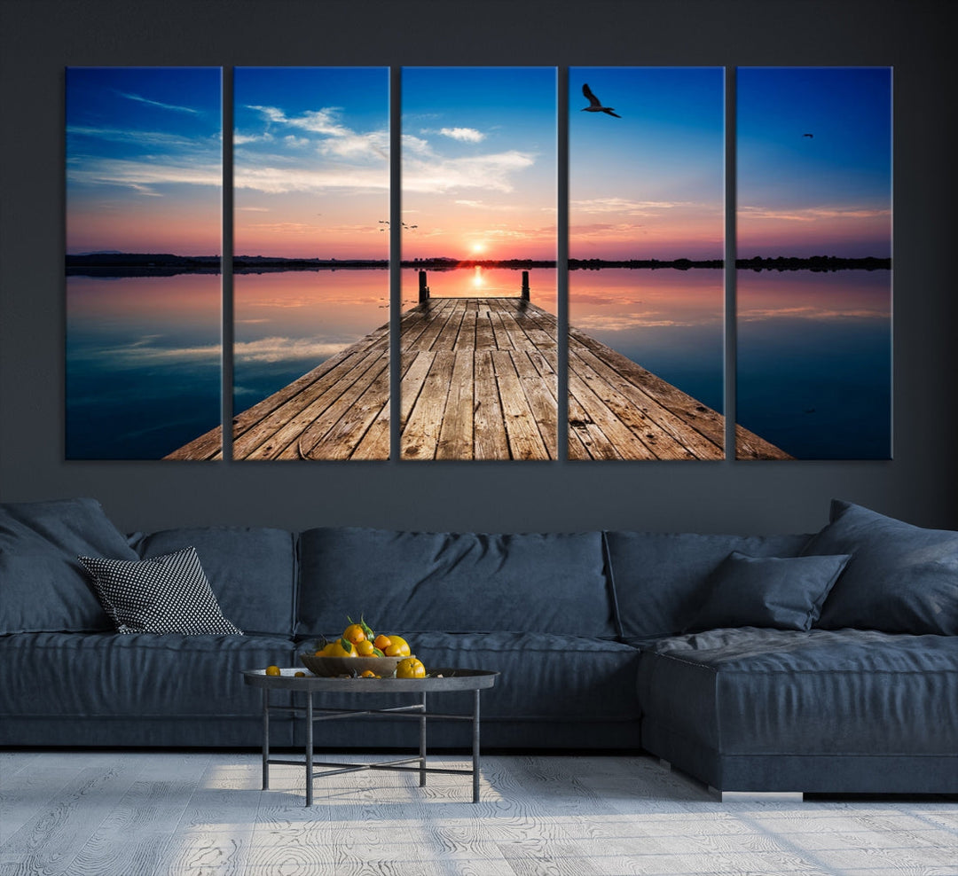 Breathtaking Sunset and Wooden Pier Canvas Wall Art Print Landscape Artwork for Decoration