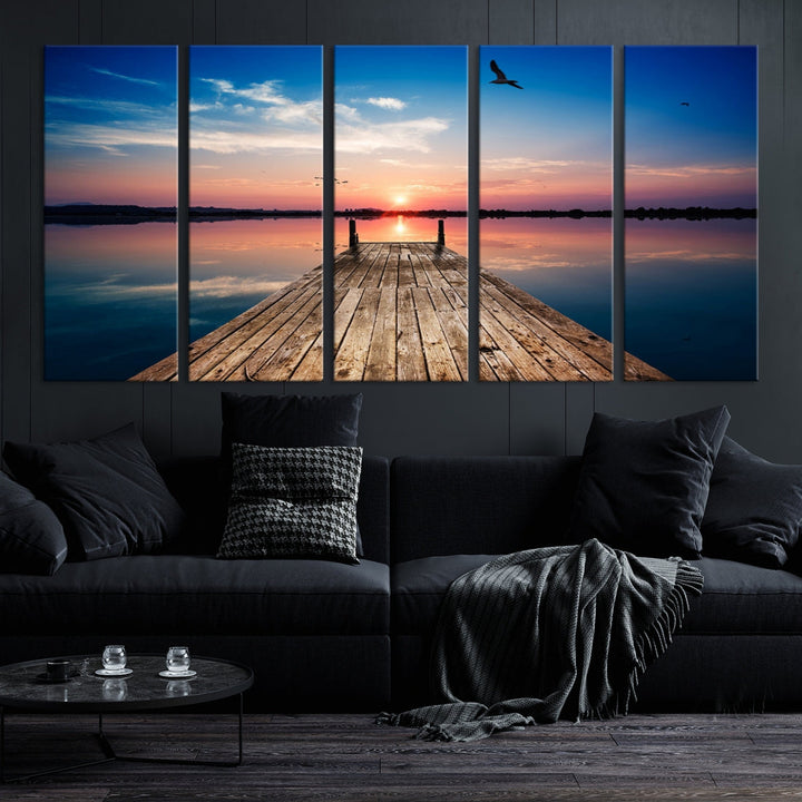 Breathtaking Sunset and Wooden Pier Canvas Wall Art Print Landscape Artwork for Decoration