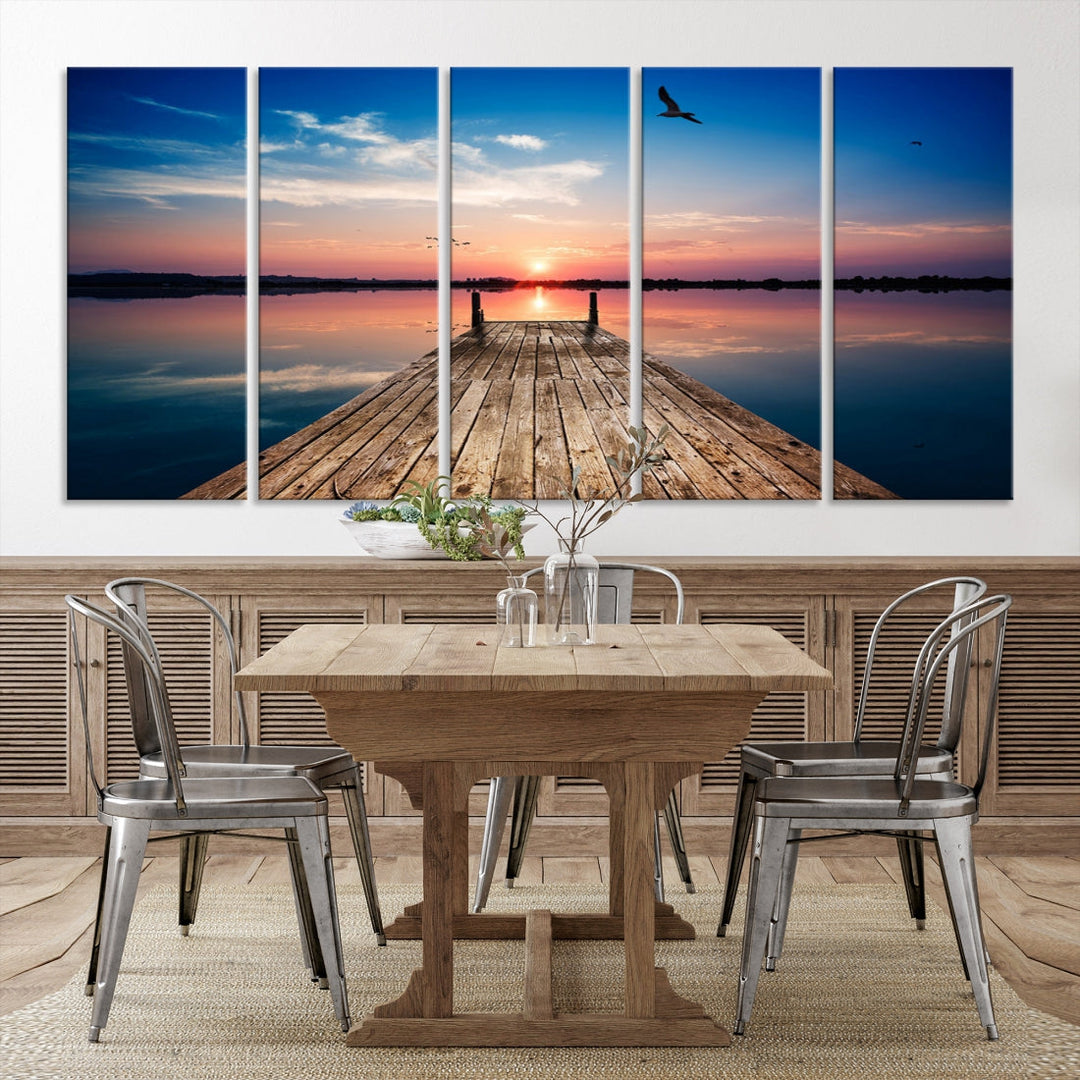 Breathtaking Sunset and Wooden Pier Canvas Wall Art Print Landscape Artwork for Decoration