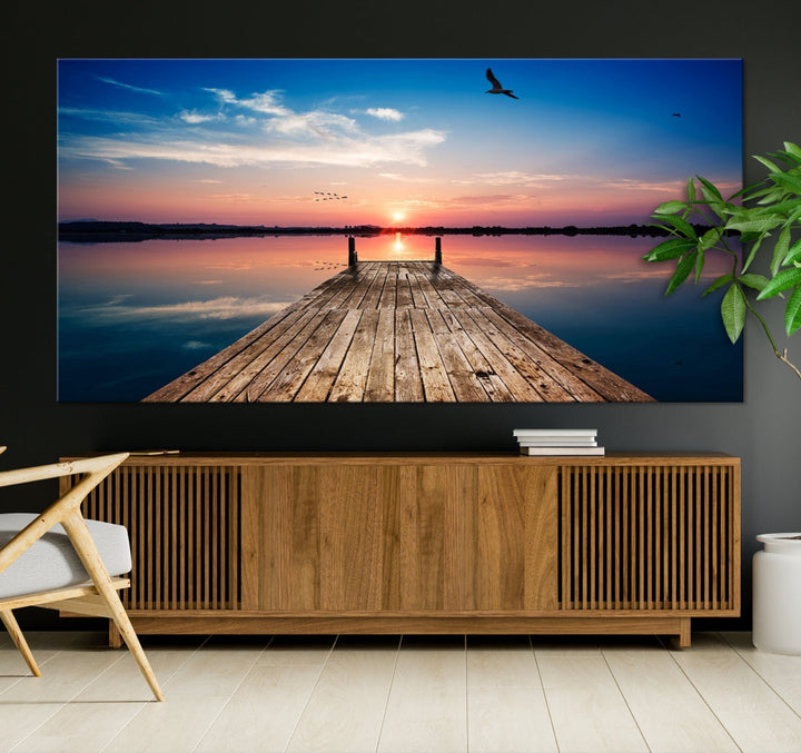 Breathtaking Sunset and Wooden Pier Canvas Wall Art Print Landscape Artwork for Decoration