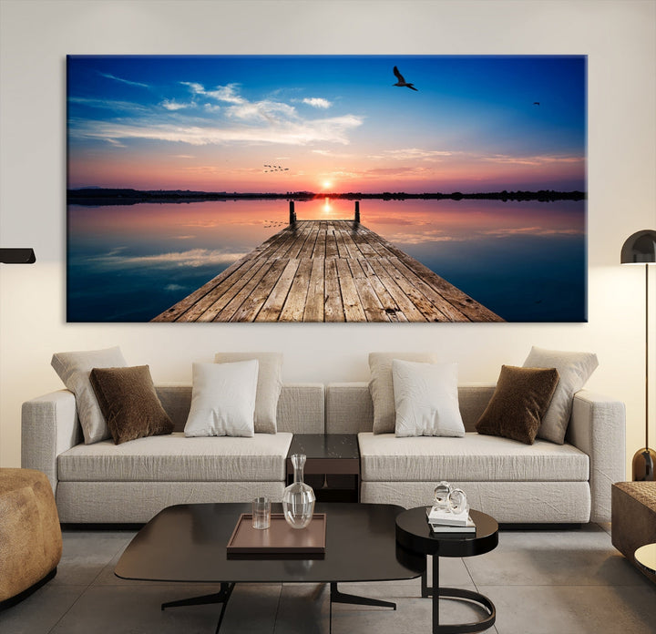 Breathtaking Sunset and Wooden Pier Canvas Wall Art Print Landscape Artwork for Decoration